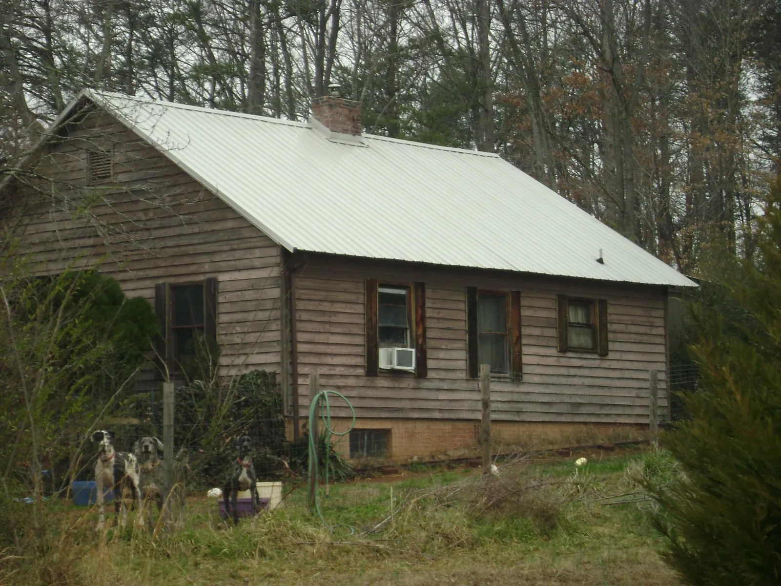 White metal roof on an old wood sided farmhouse, from a Metal Roof Installation job in Eaton Rapids